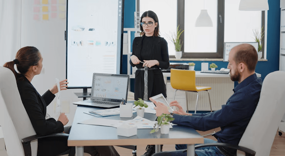 Team collaborating in a modern workspace